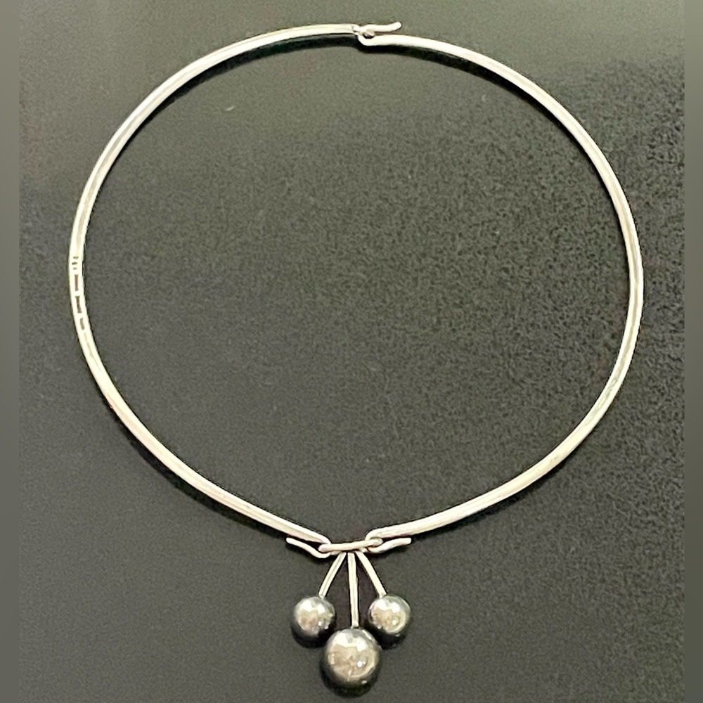 Just Andersen Modernist Silver Choker Necklace w/Triple Cherry Pendant - Picture 2 of 8